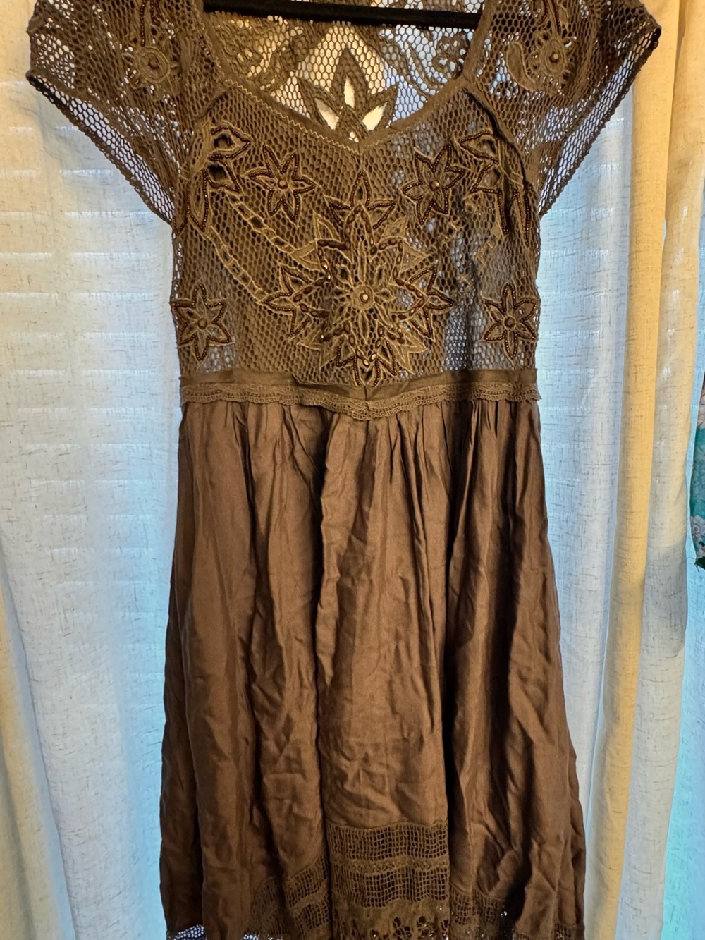 Free People Brown Crochet Midi Dress
